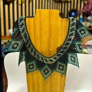 Gorgeous Green & Black Geometric Beaded Statement Collar